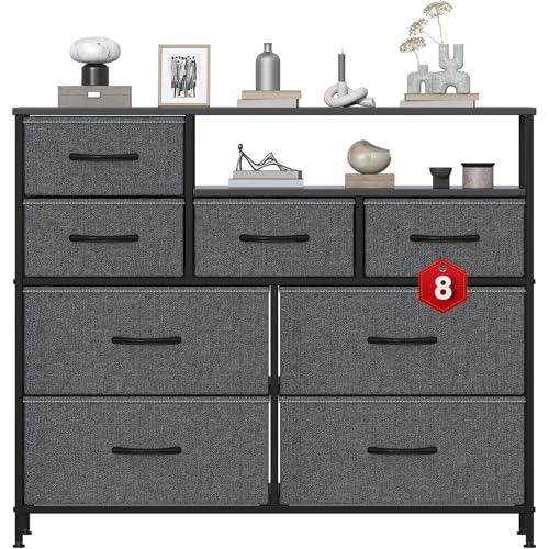 Feonase Chest of Drawers Bedroom, 8 Fabric Drawers with 2Top Open Shelves, Suitable for Bedrooms, Living Rooms(Light Gray)