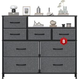 Feonase Chest of Drawers Bedroom, 8 Fabric Drawers with 2Top Open Shelves, Suitable for Bedrooms, Living Rooms(Light Gray)