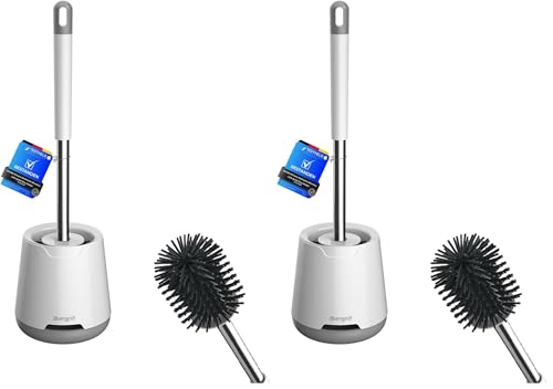 Ibergrif M34152 Silicone Toilet Brushes & Holders, Deep Cleaner, Toilet Brush with Quick Drying Holder Set for Bathroom (Pack of 2)