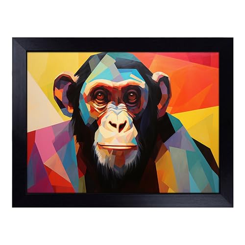 Lap Tray with Bean Bag Cushion, Monkey Geometric - Handmade in the UK, Raised Wooden Edge, Padded Cushion, Heat-Resistant Wipe-Clean Surface, for Meals, Laptops and Crafts