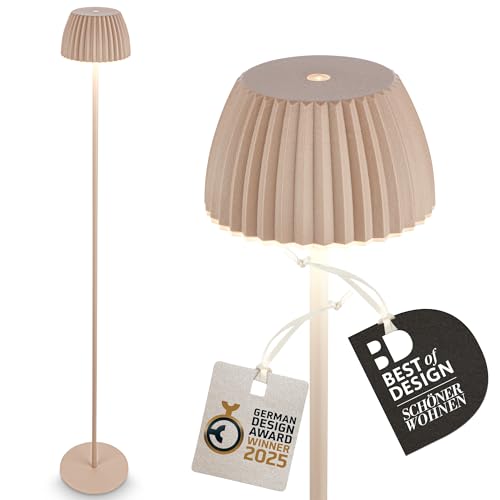 BRILONER - Riffle LED Rechargeable Floor lamp IP44 with Touch, 19x124 cm, dimmable, Memory Function, Replaceable Battery, Battery Floor lamp, Stand lamp, German Design Award Winner 2025, Beige