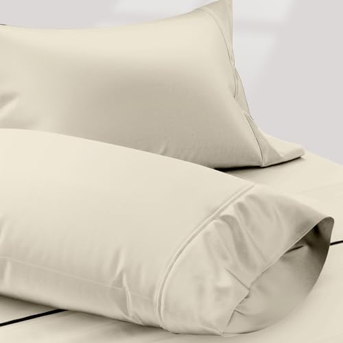 Texas Linen Co. 100% Egyptian Cotton Pillow Cases Standard/Queen Size Set of 2 - Luxury 1200 Thread Count Sateen Ivory Pillow Cases, Silky Soft Cotton Pillowcases Fits Standard & Queen Size Pillows