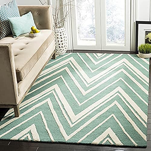 Safavieh Modern Indoor Hand Tufted Rectangle Area Rug, Cambridge Collection, CAM711, in Teal / Ivory, 152 X 244 cm for Living Room, Bedroom or Any Indoor Space