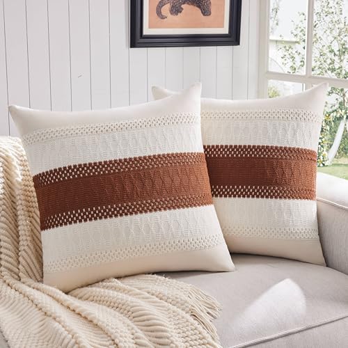 ZeeMart 2 Pack Boho Throw Pillow Covers, Contrast Terracota 24x24in - Soft Breathable Cotton, Farmhouse Decorative Couch Pillow Cases, Cushion Covers for Sofa Bed Living Room Home Decor