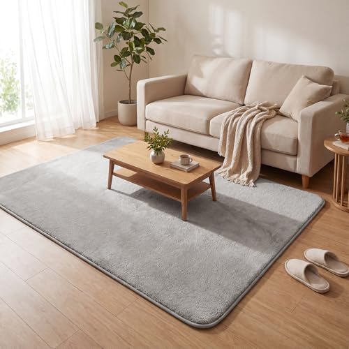 VOUNOT® Fluffy Rugs for Living Room and Bedroom, Soft Shaggy Floor Carpets with Non Slip Backing & Extra Underlay, Machine Washable, Large Area Rug, Modern & Cosy Home Decor, 140x200cm, Grey