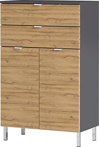 GERMANIA DIE MÖBELMACHER Chest of Drawers, Graphite/Grandson Oak, 60 x 97 x 34 cm