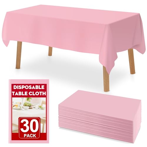 RowinsyDD 30 Pack Pink Plastic Table Cloths Disposable???54 x 108 Inches Plastic Table Cover for Rectangle Tables???Disposable Tablecloth for Dinning???Parties???BBQ???Wedding???Outdoor