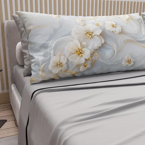 PETTI Artigiani Italiani - Cotton Sheets with Pillowcases in Digital Print, Double Maxi, Complete Top and Bottom Sheet with Corners, Floral 06 1 Light Grey, 100% Made in Italy