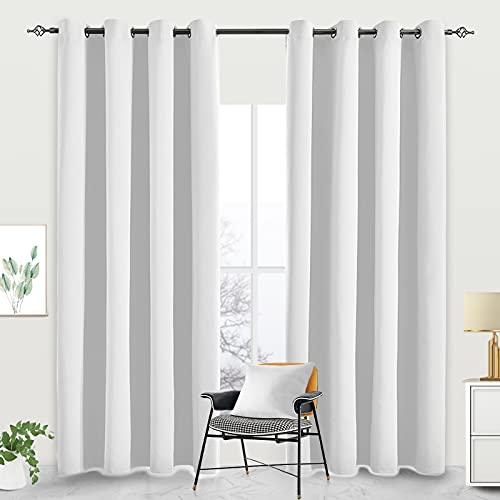 JSFLY Blackout Curtains for Bedroom 2 Panels 52 W x 84 L Long Ash White - Thermal Insulated Light Blocking Room Darkening Curtains Solid Grommet Window Drapes for Living room