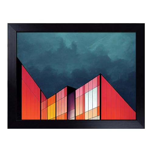 Lap Tray with Bean Bag Cushion, Modern Building Architecture - Handmade in the UK, Raised Wooden Edge, Padded Cushion, Heat-Resistant Wipe-Clean Surface, for Meals, Laptops and Crafts
