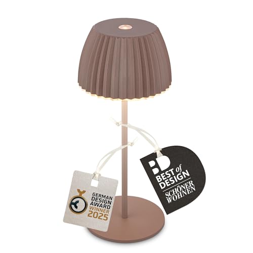 BRILONER - Riffle Mini Rechargeable LED Table lamp IP44 with Light Edge, 8.5x20cm, Touch, Replaceable Battery, LED Light, Battery Table lamp, Bedside lamp, German Design Award Winner 2025, Umbra Sand