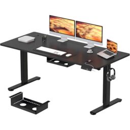 JUMMICO Electric Standing Desk 140x70 cm with Charging Port, Height Adjustable Computer Desk with Cable Tray,Ergonomic Sit Stand up Desk Rising Table Home Office Furniture, Black