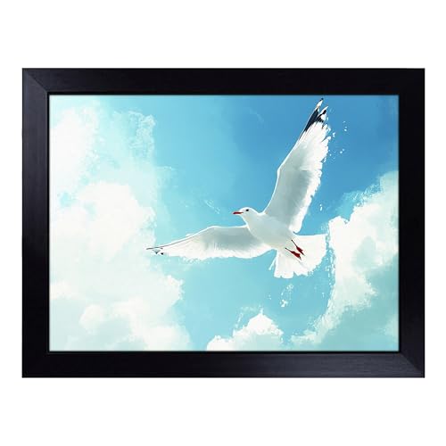 Lap Tray with Bean Bag Cushion, Seagull Graphic Bird - Handmade in the UK, Raised Wooden Edge, Padded Cushion, Heat-Resistant Wipe-Clean Surface, for Meals, Laptops and Crafts
