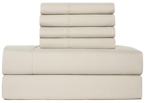 CASUAL LIVING 32657 King Size Home and Hotel Style Silky Ultra-Soft Eco-Friendly Cooling Technology Machine Washable Quick Dry Anti-Wrinkle 6-Piece Sheets and Pillowcases Set, King, Beige