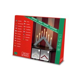 Konstsmide Christmas Lights/Modern Candle Arch/Beige Lacquered Wood/Indoor Use (IP20)/230V Indoor/7 Candles with Clear Bulbs/White Cable with On Off Switch
