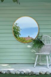 "MirrorOutlet The Fenestra - Gold edged Modern Round Circular Garden Wall Mirror 31"" X 31"" (80CM X 80CM) Silver Mirror Glass with Black Metal Frame"
