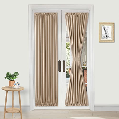 DWCN French Door Curtains ??? Rod Pocket Thermal Blackout Curtain for Doors with Glass Window, Kitchen and Patio Doors for Privacy, 25 X 72 Inches Long, 1 Curtain Panel with Tieback, Beige