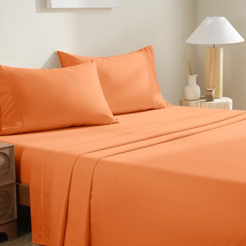 "MCO Bedding Twin Sheets Set - Soft Bed Sheets - Cooling Breathable Bedding Set with 16"" Deep Pocket (3 Pieces, Twin, Orange)"