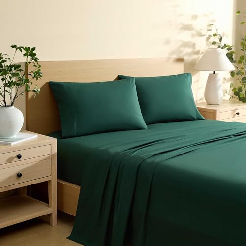 Nautica - Queen Bed Sheets, Lightweight Cotton Percale Bedding Set with Matching Pillowcases, Crisp & Cool, Oeko-Tex Certified (Bayview Solid Green)