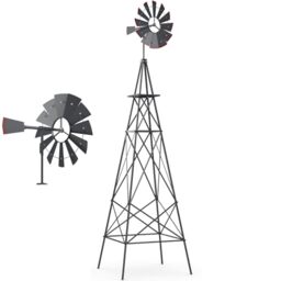 GiantexUK Garden Metal Windmill, 8FT Ornamental Wind Mill, Garden Decoration Weather Vane for Farm, Backyard and Patio (Dark Grey, More X-braces)