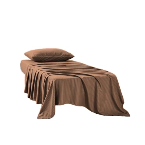 Kingnex Striped 3 Piece RV Bunk Sheets Set for Narrow Twin Bed Soft Brushed 1800 Microfiber Bedding Set Includes 1 Cot Size Fitted Sheet 1 Flat Sheet 1 Pillowcase Cot Coffee