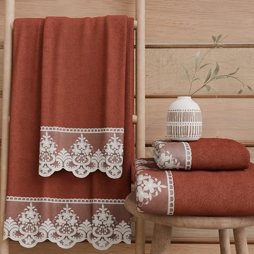 PETTI Artigiani Italiani - 100% Cotton Terry Bath Towels, 1+1 Towel Set, 2 Pieces 1 Face Towel and 1 Hand Towel, Terracotta