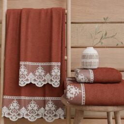 PETTI Artigiani Italiani - 100% Cotton Terry Bath Towels, 1+1 Towel Set, 2 Pieces 1 Face Towel and 1 Hand Towel, Terracotta