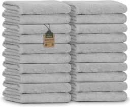 NatureMark Guest Towels - Pack of 20 (30 x 50 cm), 100% Cotton, Oeko-Tex Certified, Soft, Absorbent and Easy to Clean - For Bathroom, Guests & Spa - Silver Grey