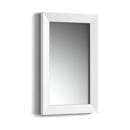 iBathUK Brillia Wall Mounted Bevelled Framed Bathroom Mirror, Modern Rectangular Portrait or Landscape Design Copper-Free Silver Mirror with PVC Frame in Matt White, 450 x 300mm