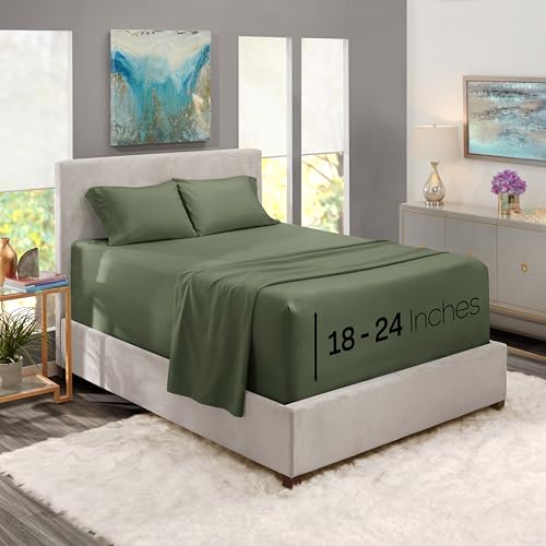 Nestl Queen Size Sheet Set, 4 Piece Extra Deep Pocket (18-24 inches), Microfiber, Cooling, Hotel Luxury, Soft, Breathable, Wrinkle-Free, Easy to Care, Olive Green