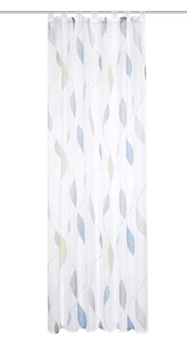 HOMEbasics 49462 Paolo Tab-Top Curtain Transparent Printed (Blue-Green, 175 x 140 cm)