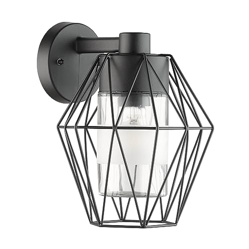 Eglo Outdoor wall Light Canove, External Porch Lighting Made of Black Steel and Clear Glass, Outside lamp with E27 Socket, IP44