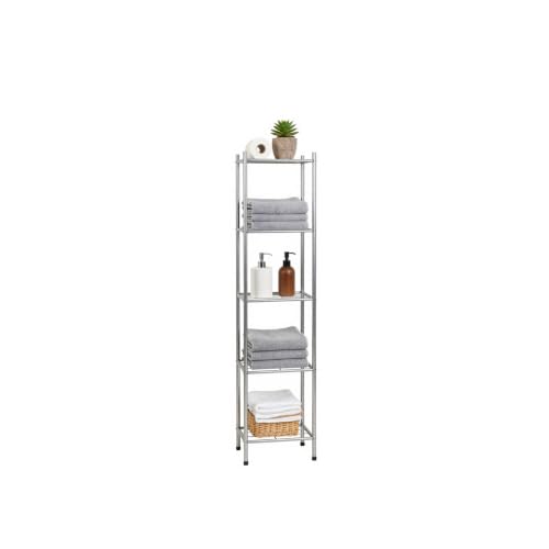 Amig - Bathroom Shelf Mod. BRISA - 6 tiers - Made of steel - Silver color - With adjustable legs - For small spaces - 32 x 28 x 168 cm
