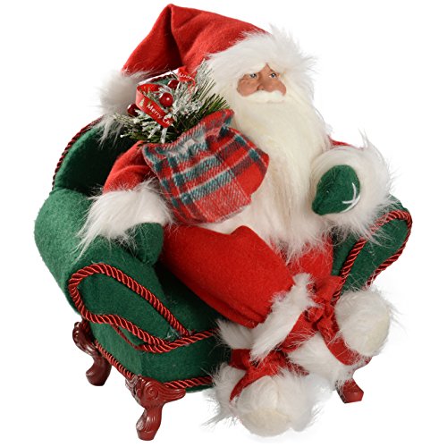 WeRChristmas Traditional Santa in Armchair Christmas Decoration, 30 cm - Green