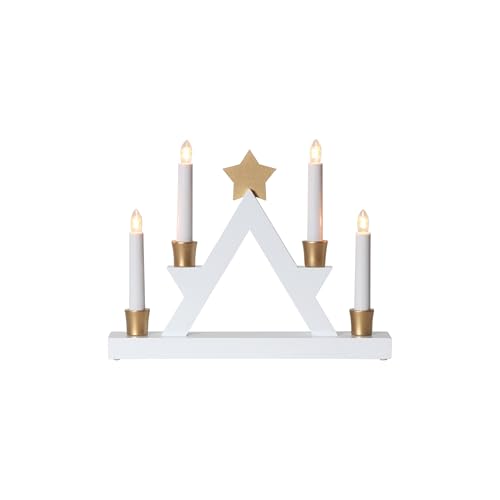 EGLO Julle LED Candle Holder Decorative Light Christmas Pyramid Made of Wood, Plastic in White, Gold, Plastic in White Warm White