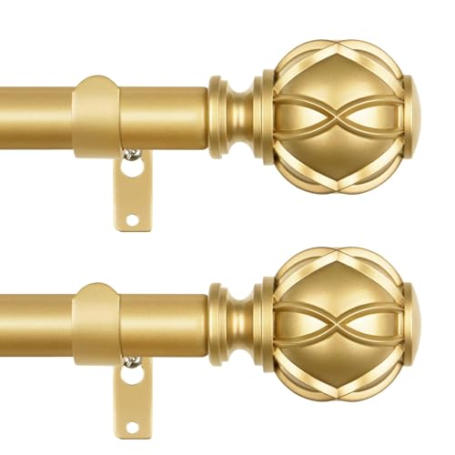 Curtain Rods 2 Pack, HOTOZON Curtain Rods for Windows 66 to 120 Inch, New Splicing Window Rods for Windows, Single Drapery Rod with Netted Finials, Antique Gold