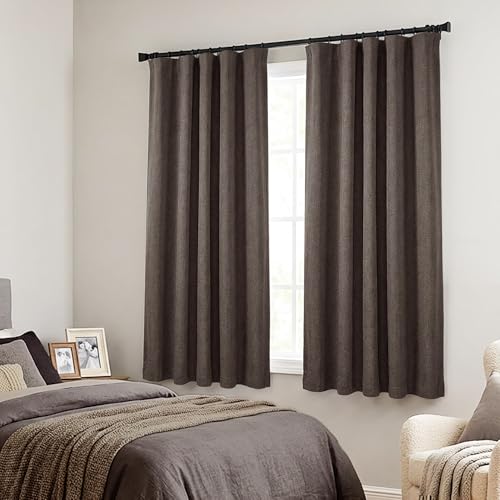 PANELSBURG Dark Brown 100% Total Blackout 45 Inch Curtains for Bedroom Living Room Sound Proof Insulated Curtains