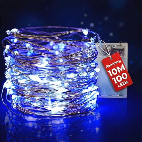 Rainberg LED Fairy Lights, 10M 100LEDs Battery Powered, Waterproof Copper Wire, DIY Bendable for Indoor and Outdoor, Wedding, Party, Christmas and Home Decoration (Blue)