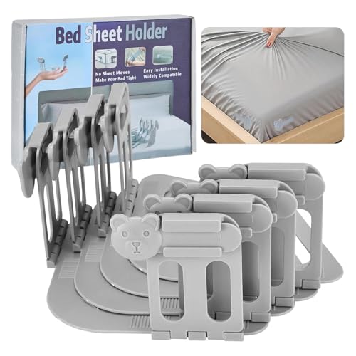 Woobroo 4 Pcs Bed Sheet Holder - Foldable Anti-Slip Bed Sheet Corner Clips for Mattress Protectors, Blankets, and Bedding (Gray)