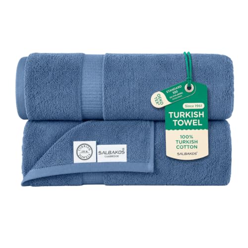 "SALBAKOS Turkish Luxury Hotel and Spa Turkish Cotton, Organic, Eco-Friendly Bath Sheet (Set of 2) Bath Sheets 35""x70""- Qty 2 Blue"