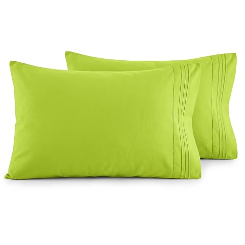 Elegant Comfort Luxury Ultra-Soft 2-Piece Pillowcase Set - 1500 Premium Hotel Quality Microfiber Double Brushed - Wrinkle Resistant, King, Lime
