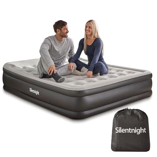 Silentnight Deep Sleep Ultimate Air Bed King with Built in Pump - High Rise Flocked Comfortable Airbed Mattress with Quick Inflation and Deflation with Raised Pillow for Guests and Camping - King