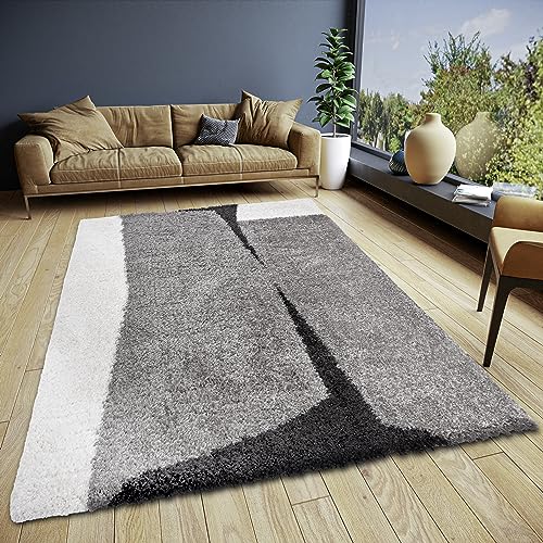ELLE Decoration Jade High Pile Rug - Living Room Rug Design Long Pile Shaggy Two-Tone Modern Pattern Fluffy Soft for Living Room, Bedroom, Teenager's Room - Cream Black, 120 x 170 cm