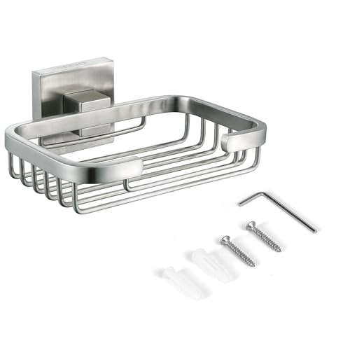 "SEIDO Soap Dish for Shower Wall, 304 Stainless Steel Bar Soap Holder for Bathroom & Kitchen, Brushed Nickel Soap Saver Tray for Shower, 4.8"" L x 3.2"" W Internal"