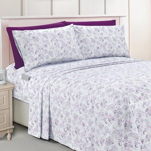 Elegant Comfort Luxury Soft Bed Sheets Paisley Pattern - 1500 Premium Hotel Quality Microfiber Softness Wrinkle and Fade Resistant (6-Piece) Bedding Set, Full, Paisley Purple