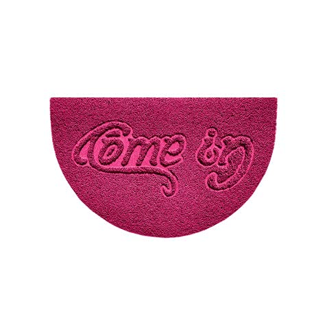 Nicoman Embossed Halfmoon Half Circle Door Mat Dirt-Trapper Jet-Washable Doormat 70x44cm (Pink, COME-IN) - Use Indoor or Sheltered Outdoor