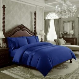 Casabella Luxury Crushed Velvet Panel Band Duvet Cover Sets with Pillow Case Double Duvet Cover Bedding Set – Navy Crush Velvet Double Duvet Cover Sets