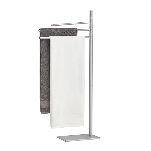 Relaxdays towel rack, HxWxD: 83 x 33.5 x 14 cm, stainless steel, 3 movable bars, freestanding design, silver