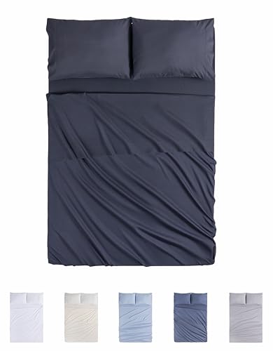 Todocama 4 Piece 4002 Fitted Sheet Set - Top Sheet - Two Pillowcases 50 x 80 cm (Bed 180 x 190/200 cm, Dark Grey)