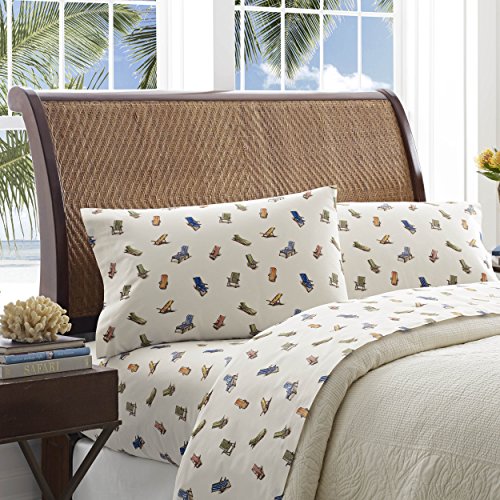 Tommy Bahama Home Percale Collection Sheet Set-100% Cotton, Crisp & Cool, Lightweight & Moisture-Wicking Bedding, King, Beach Chairs